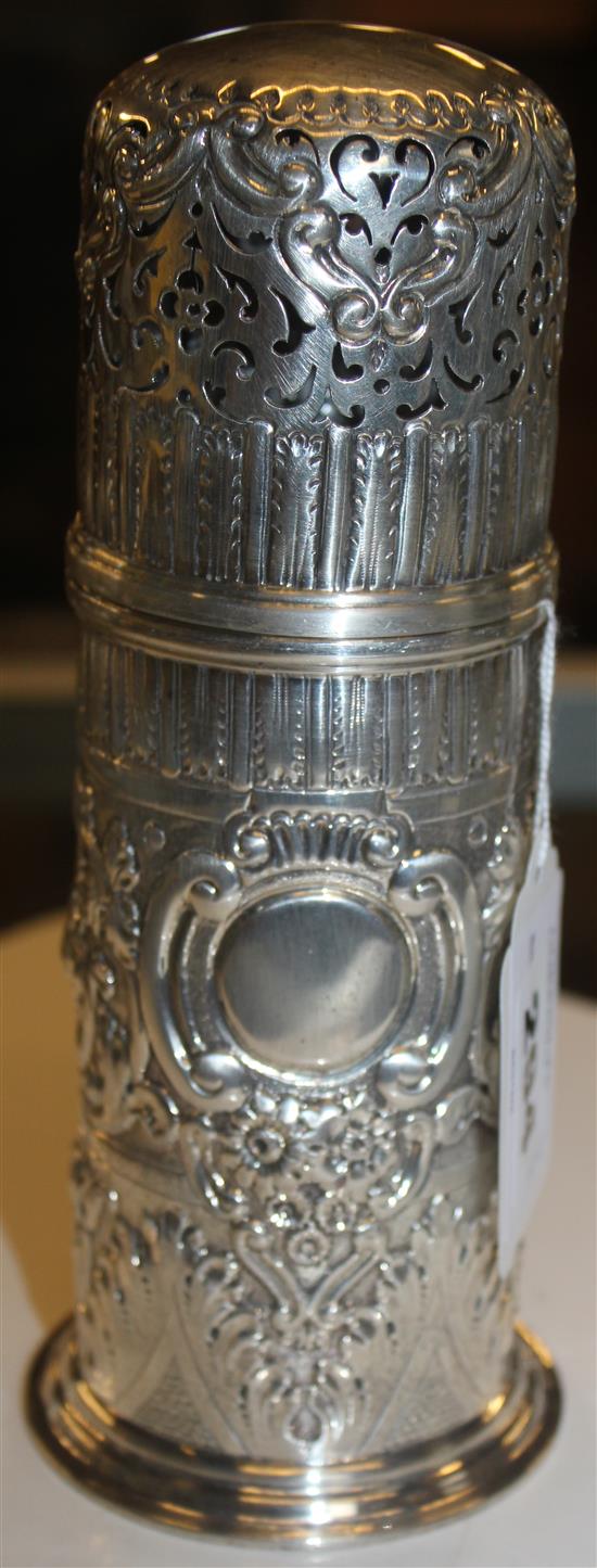 A late Victorian repousse silver lighthouse sugar caster, 8 oz.